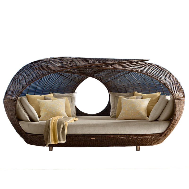 Outdoor Daybed Furniture - سرير نهاري نصف دائري من الراتان