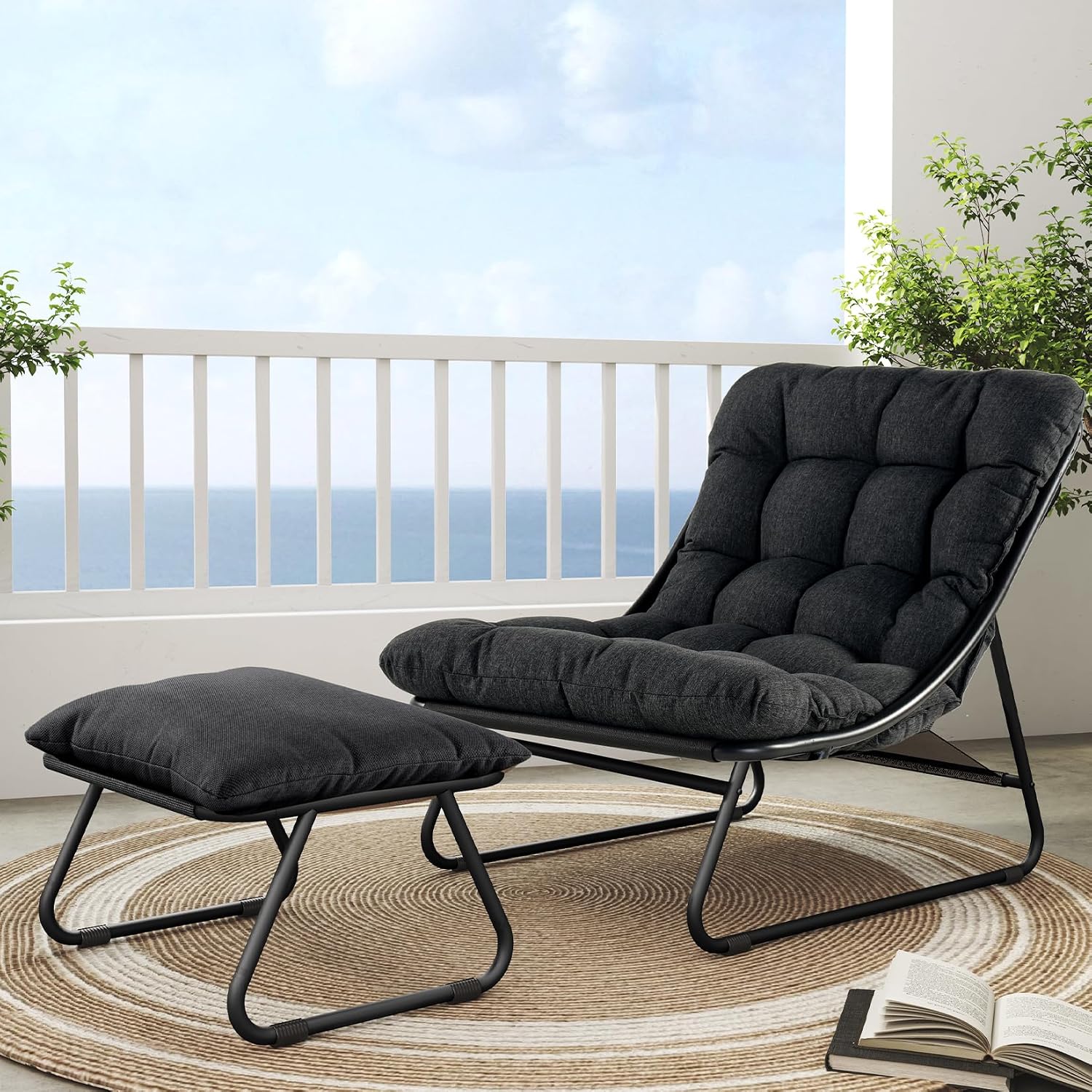 Outdoor Furniture Metal Chairs - كرسي استرخاء خارجي مع مسند للقدمين