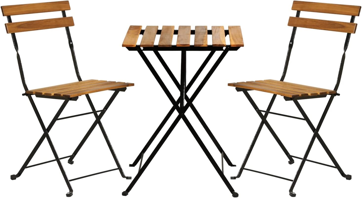 Outdoor Furniture Table And Chairs - طقم بيسترو خشبي طبيعي قابل للطي