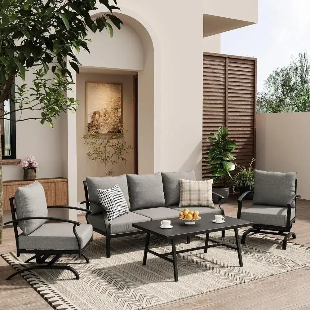 Outdoor Furniture Metal Chairs - مجموعة أثاث خارجي معدني رمادي اللون