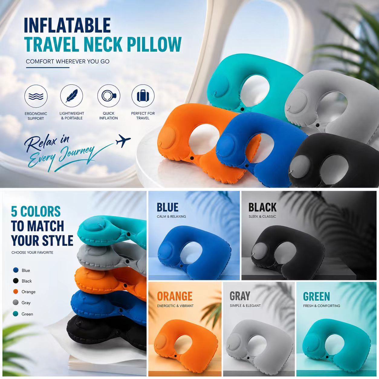 Outdoor Furniture Pillows - وسادة هوائية قابلة للطي بخمسة ألوان،