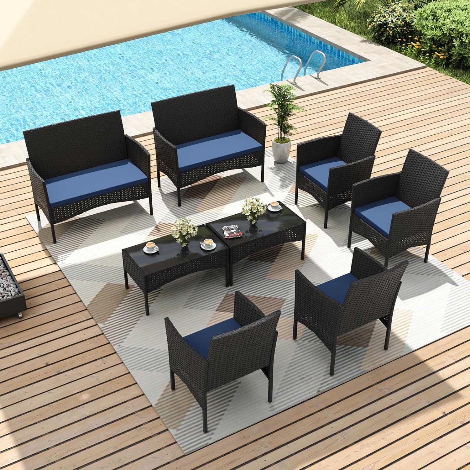 طقم أثاث خارجي مكون من 8 قطع،  - مراجعة Outdoor Furniture Metal Chairs وسعره
