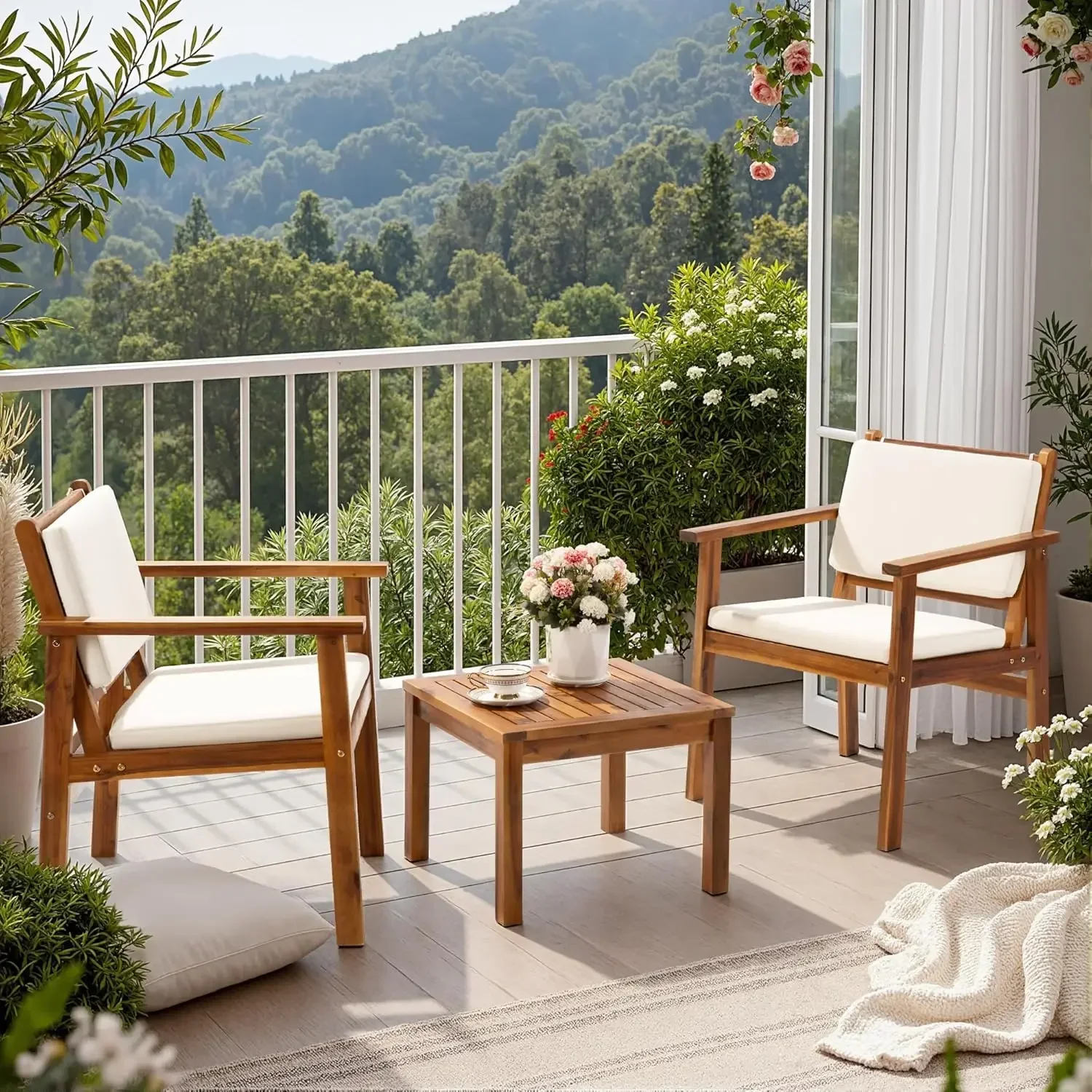كراسي فناء من 3 قطع مصنوعة من  - مراجعة Outdoor Furniture Table And Chairs وسعره